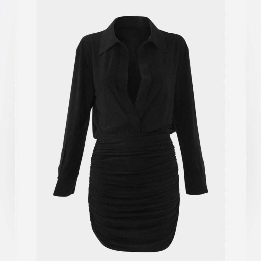 Norma Kamali Boyfriend Shirt Shirred Skirt Dress … - image 3