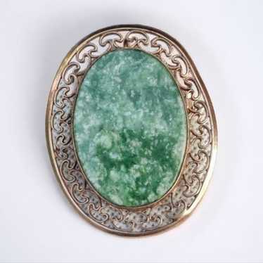 Vintage ornate 12k GF Winard jade brooch