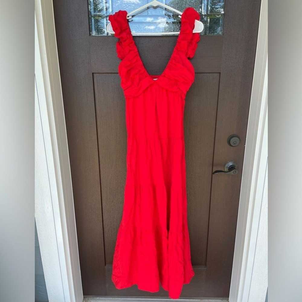 Jason Wu Red Linen Blend Tiered Maxi Dress - image 1