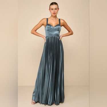 Lulu's Flair Blue Grey Satin Pleated Bustier Maxi 