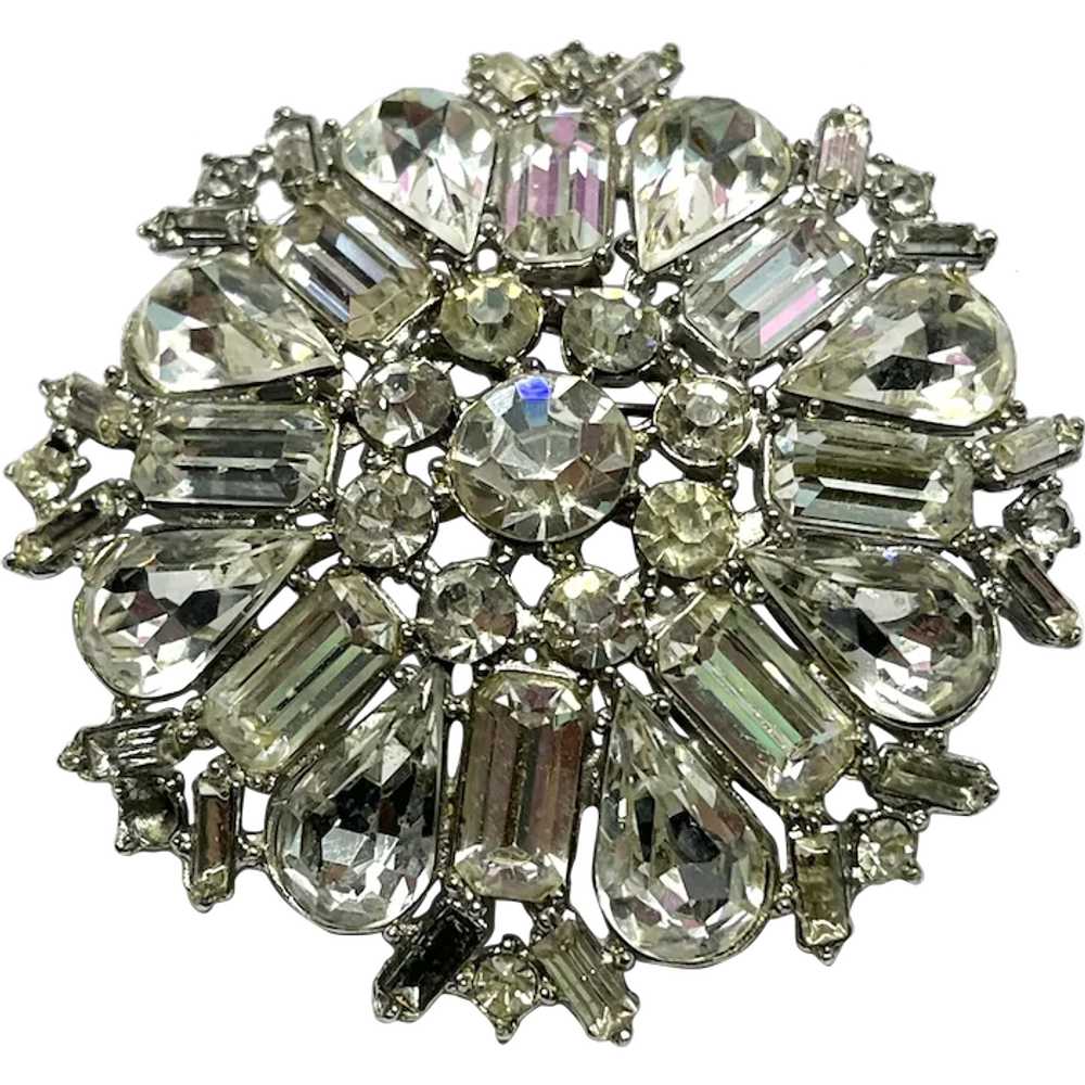 Vintage rhinestone flower brooch pin - image 1