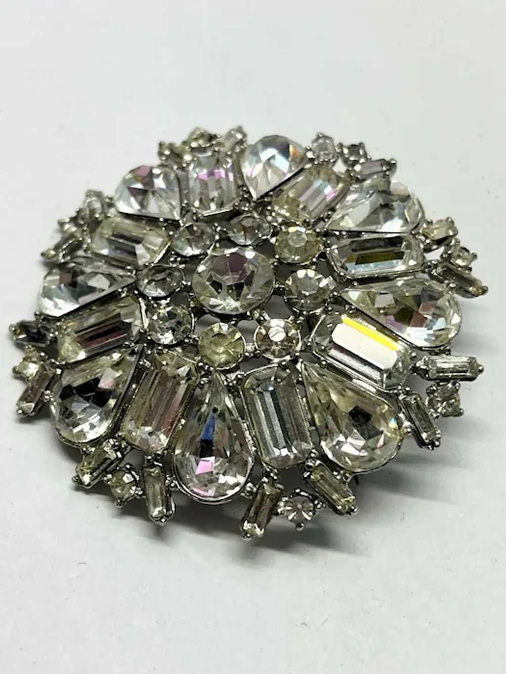 Vintage rhinestone flower brooch pin - image 2