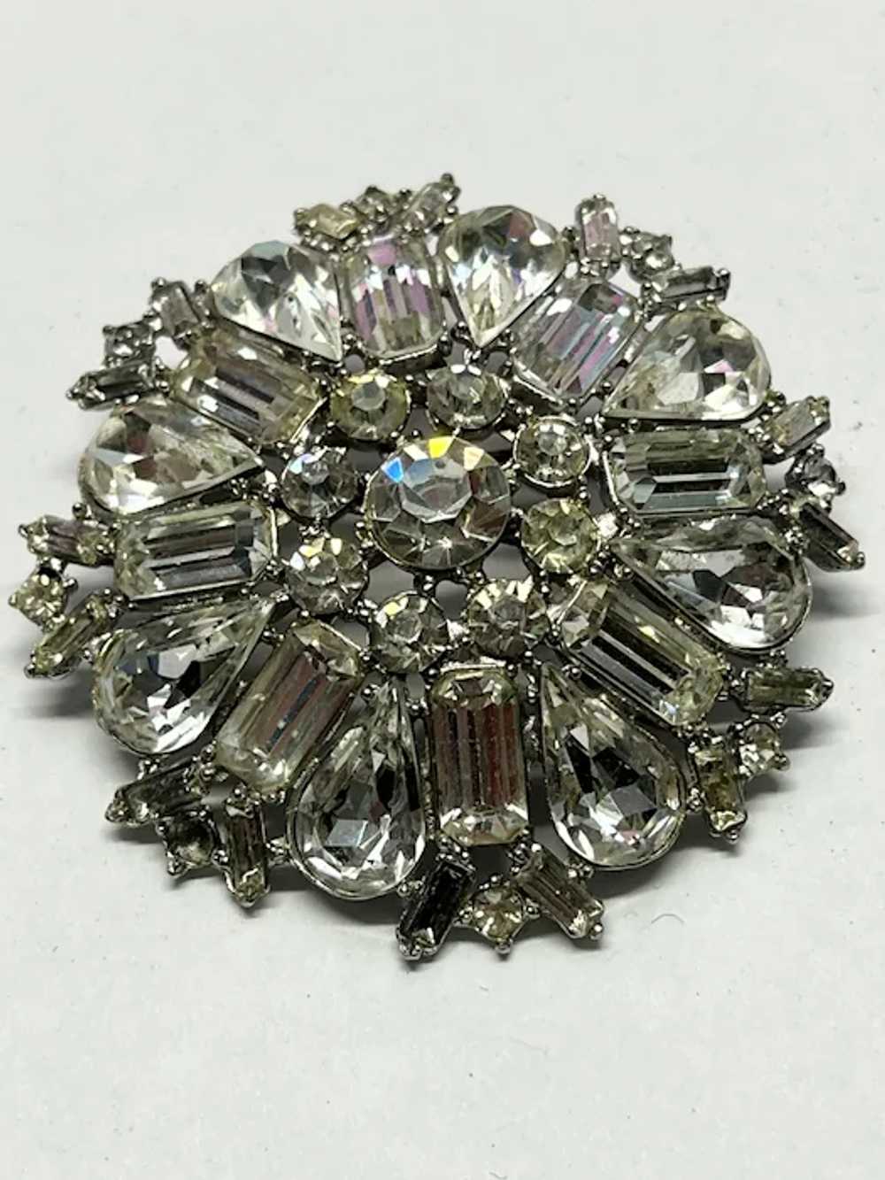 Vintage rhinestone flower brooch pin - image 3