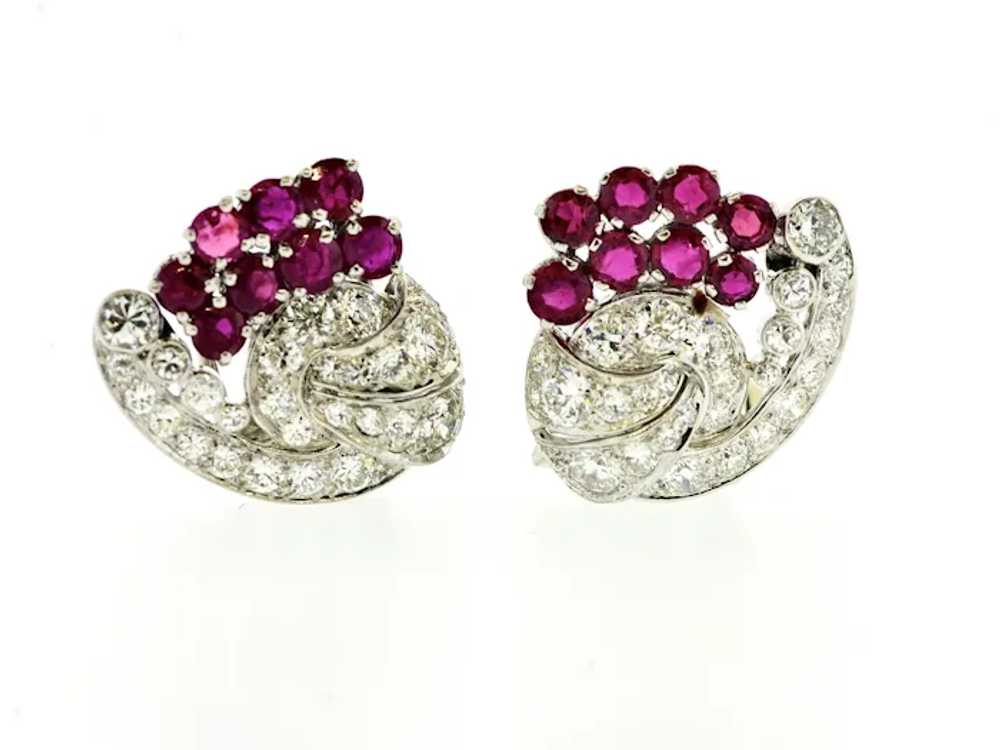 Art Deco Diamond & Ruby Earclips with Ruby elemen… - image 10