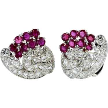 Art Deco Diamond & Ruby Earclips with Ruby elemen… - image 1