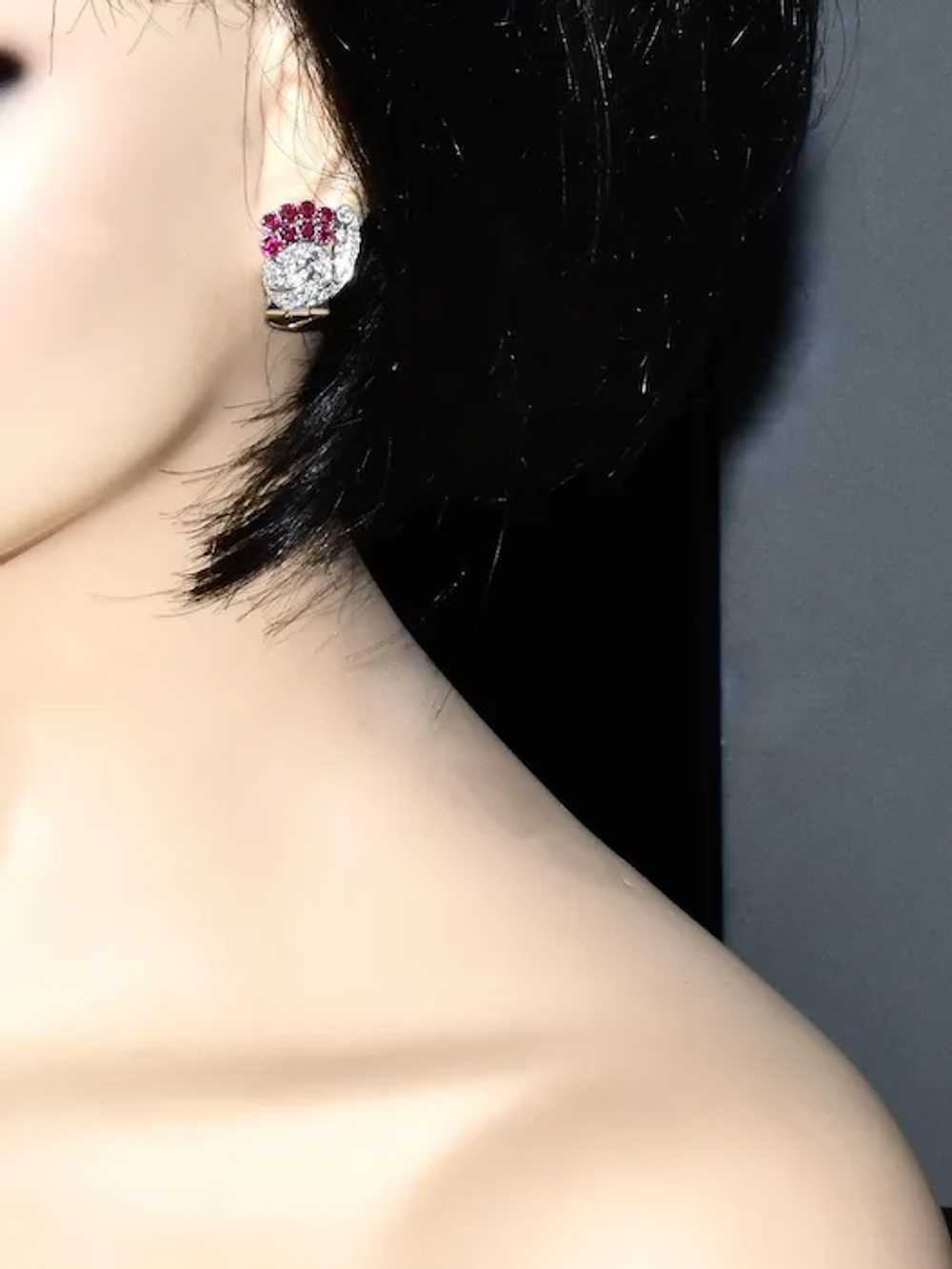 Art Deco Diamond & Ruby Earclips with Ruby elemen… - image 2