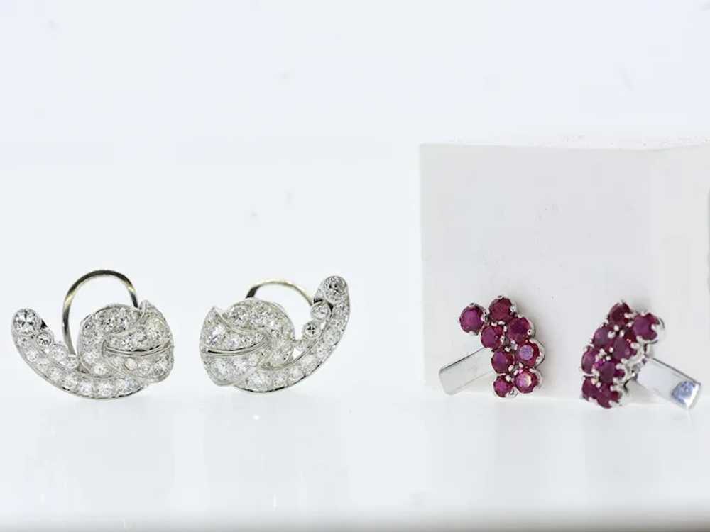 Art Deco Diamond & Ruby Earclips with Ruby elemen… - image 4