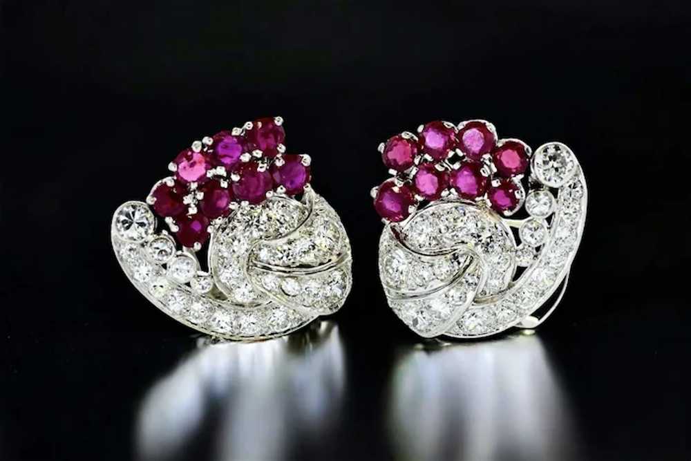 Art Deco Diamond & Ruby Earclips with Ruby elemen… - image 7