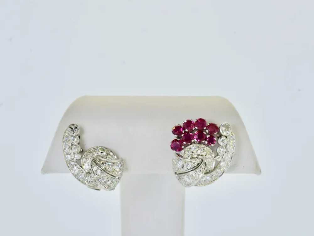 Art Deco Diamond & Ruby Earclips with Ruby elemen… - image 8