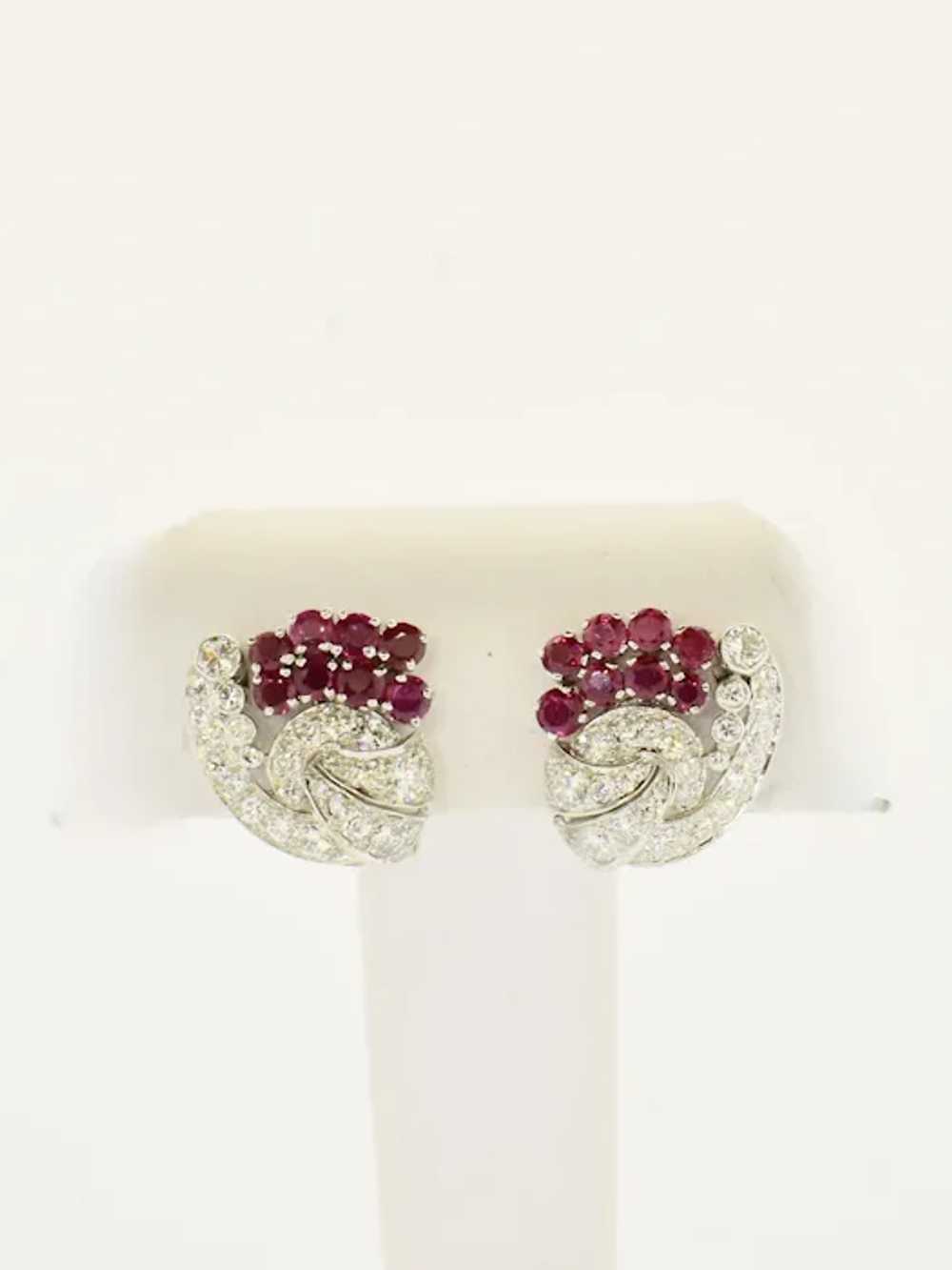 Art Deco Diamond & Ruby Earclips with Ruby elemen… - image 9