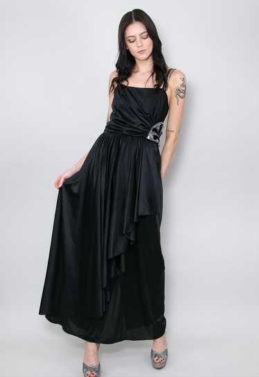 70's Madeline Vintage Slip Sequin Maxi  Dress Blac