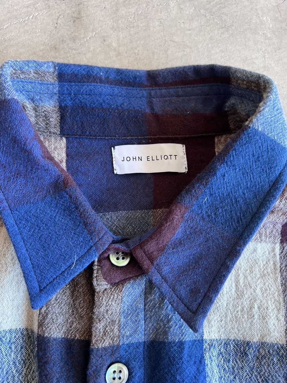 John Elliott WOOL FLANNEL BUTON UP PURPLE BLUE GR… - image 3