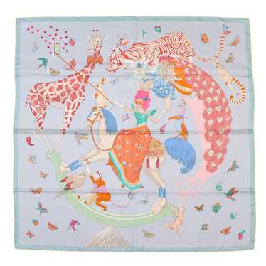 Hermes Carre90 Scarf Story Silk Light Blue Clothin