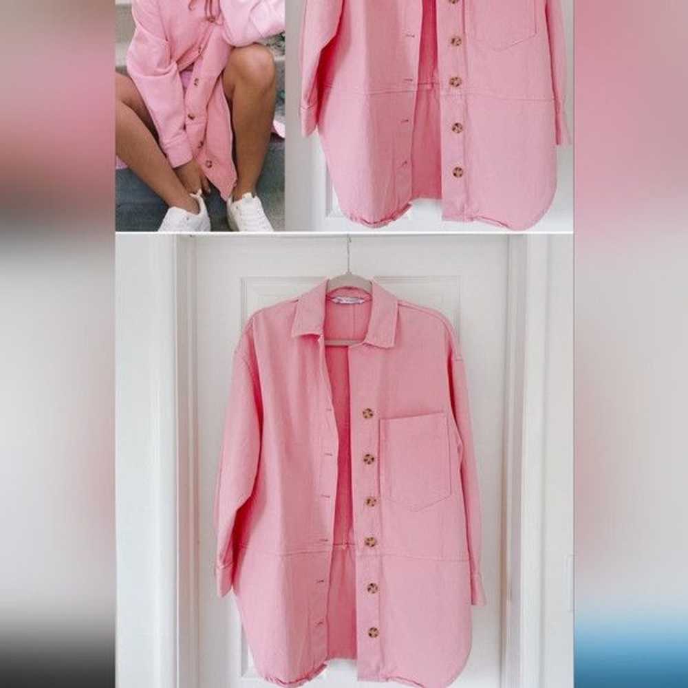 Zara Zara Pink Denim Oversized T-Shirt Jacket - image 7