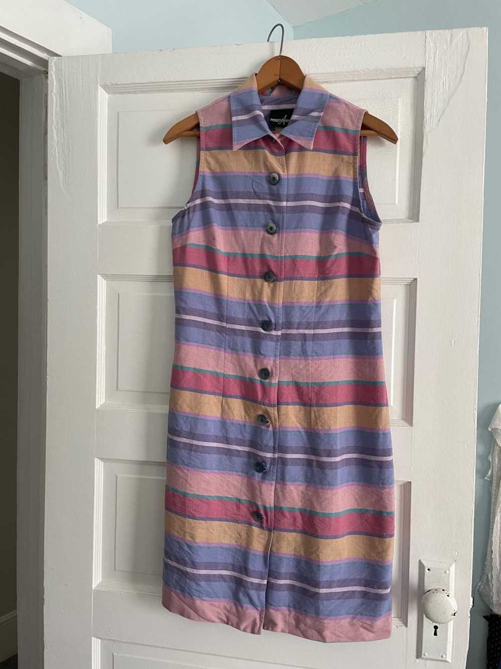 Positive Attitude 1980s Striped Pastel Sleeveless… - image 1