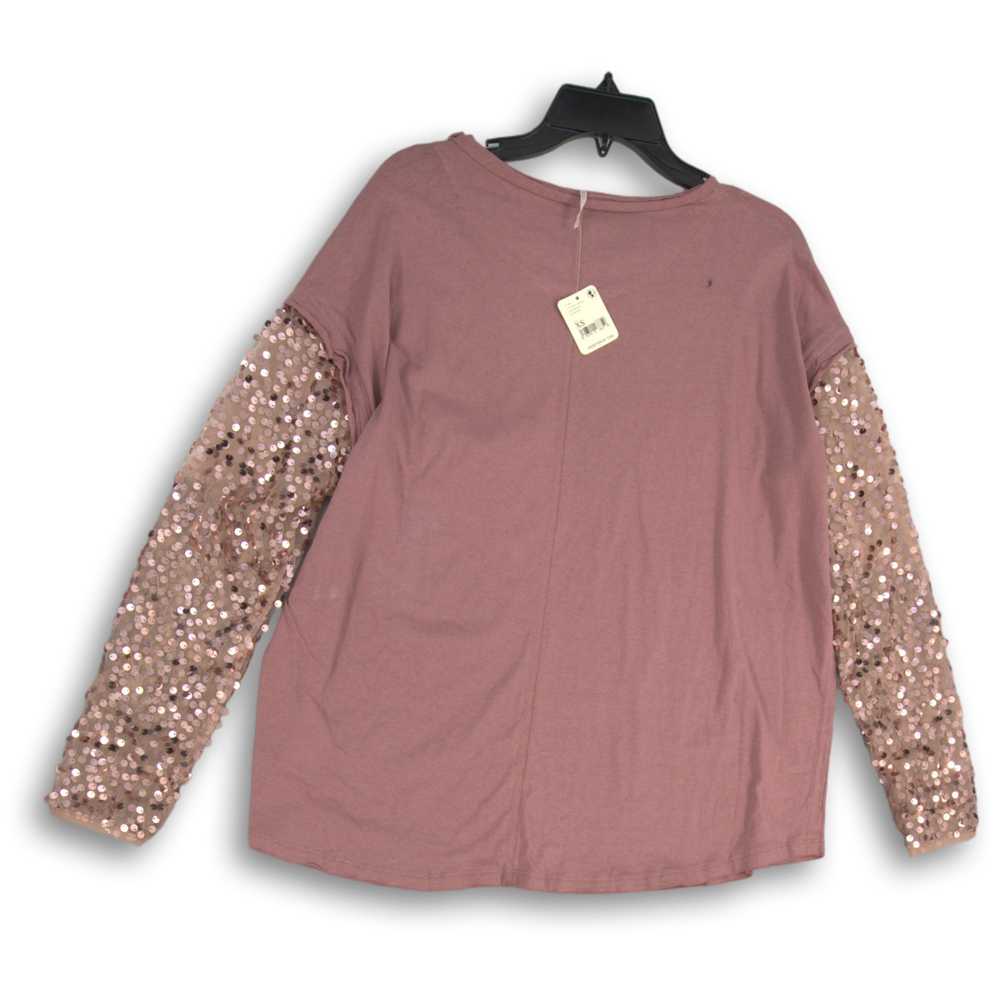 NWT Free People Womens Pink Sequin Round Neck Lon… - image 2