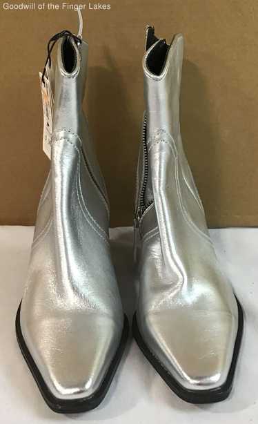 Zara Metallic Silver Leather Cowboy Ankle Boot - S