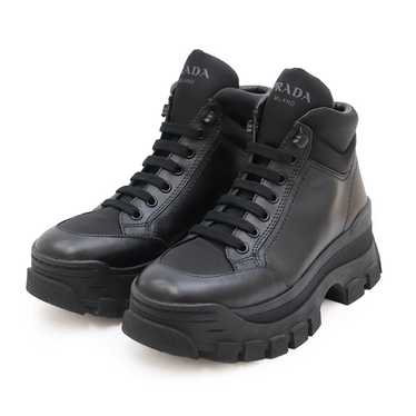 PRADA sneakers 1T917L leather black combat boots … - image 1