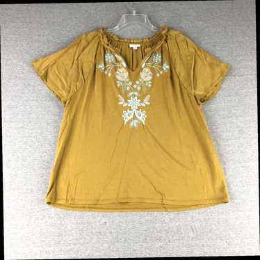 Vintage Ladies Embroidered Floral V Neck Golf Top… - image 1