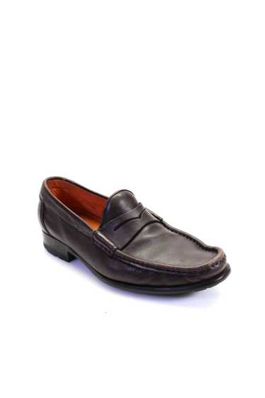 Santoni Mens Leather Slide On Casual Loafers Dark 