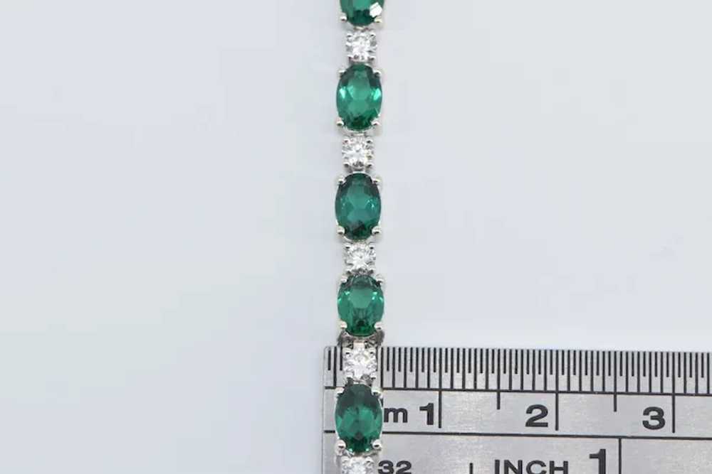 14K Oval Syn. Emerald Diamond Vintage Tennis Brac… - image 4