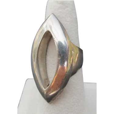 MODERNIST Signed Mexican Navette Sterling Silver R