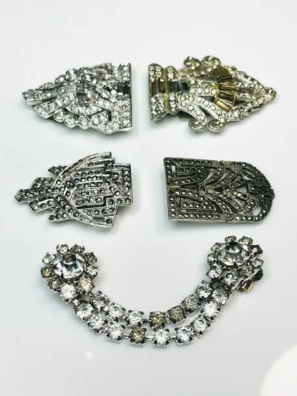 Lot of Vintage Marcasite & Rhinestone Clasps - image 3