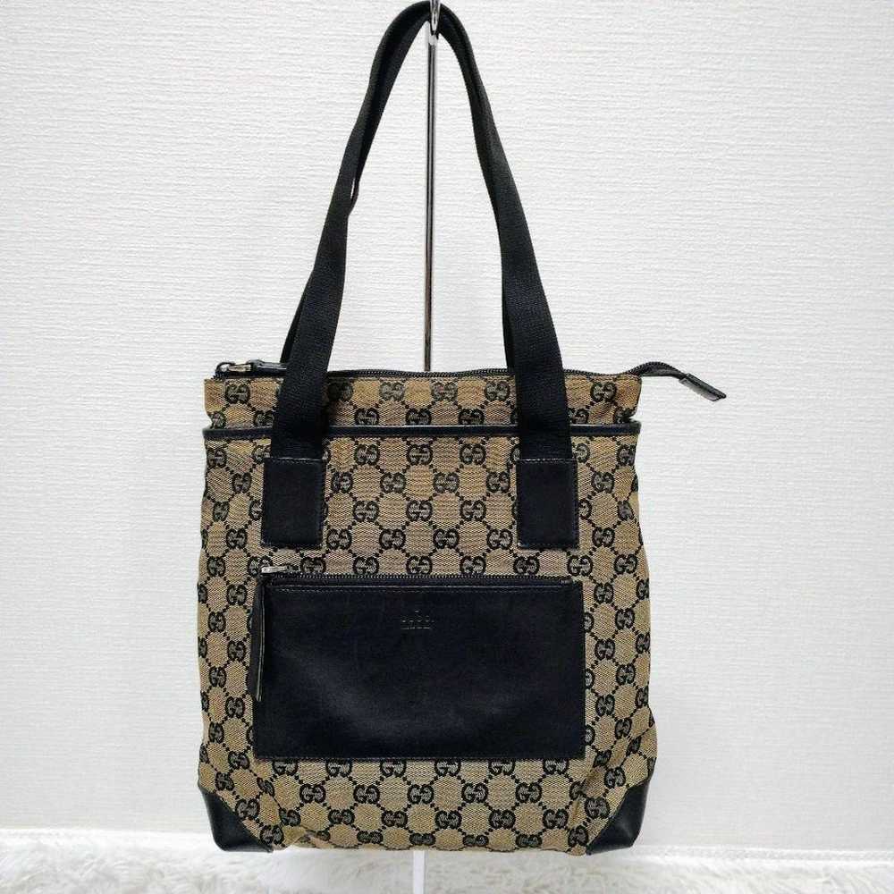 Gucci tote bag hand GG canvas black leather. - image 2