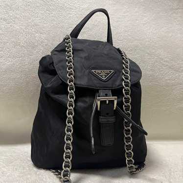 PRADA Backpack Chain Nylon Triangle Logo Black