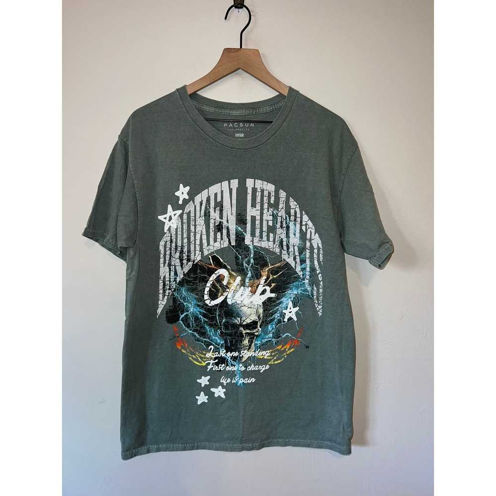 Pacsun Retro Broken Hearts Club Life Is Pain Skull Green Shirt L