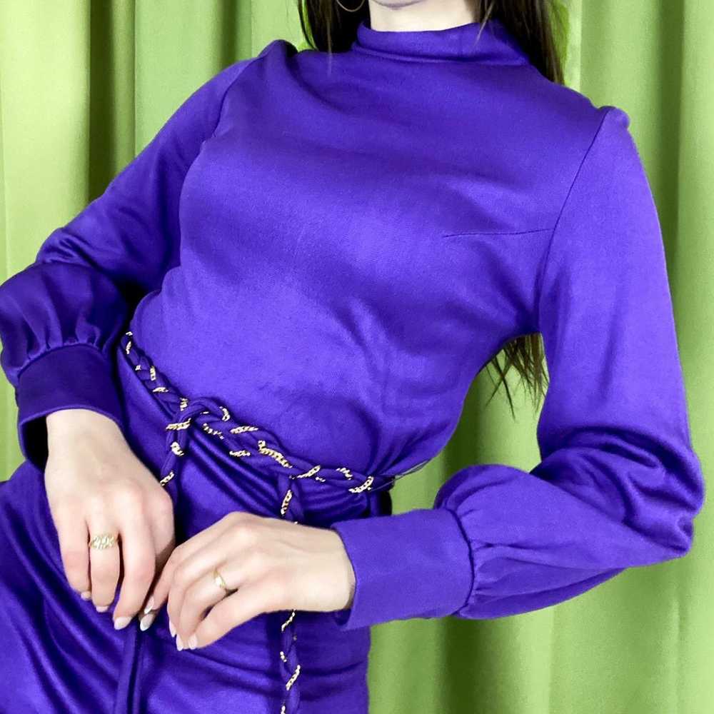 Vintage 70s Vintage Purple Long Sleeve Mini Dress… - image 2