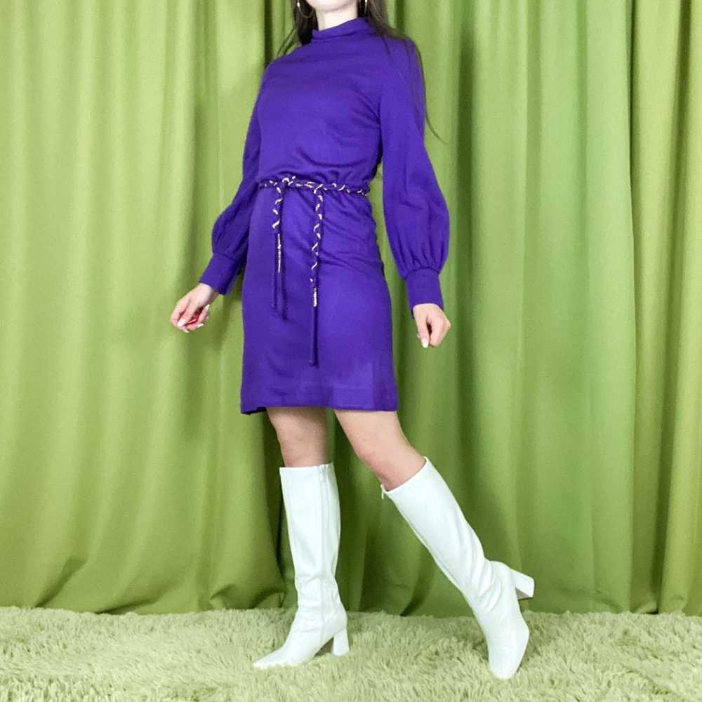 Vintage 70s Vintage Purple Long Sleeve Mini Dress… - image 3