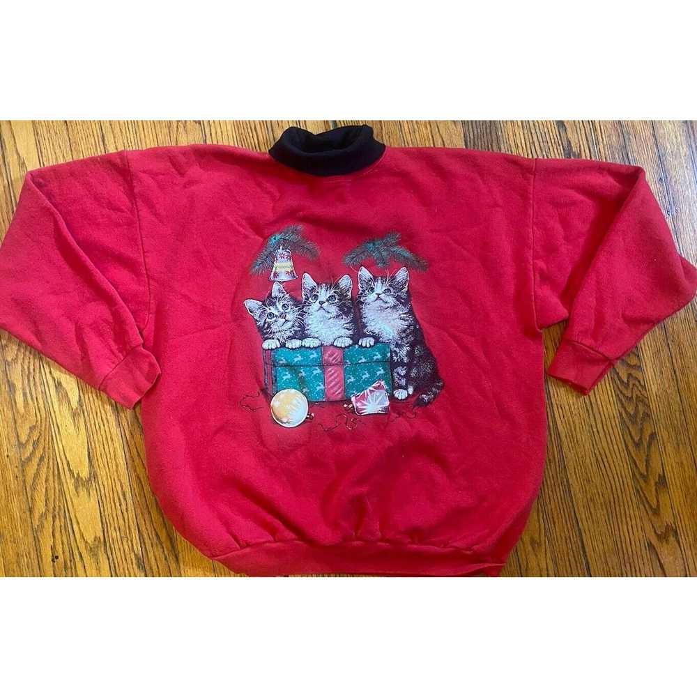 Unbrnd VTG Cat Christmas Sweatshirt Women’s 2XL D… - image 2