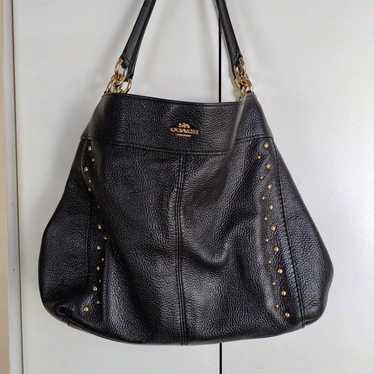 Coach Leather Bag, Black Pebble Leather Coach Pur… - image 1