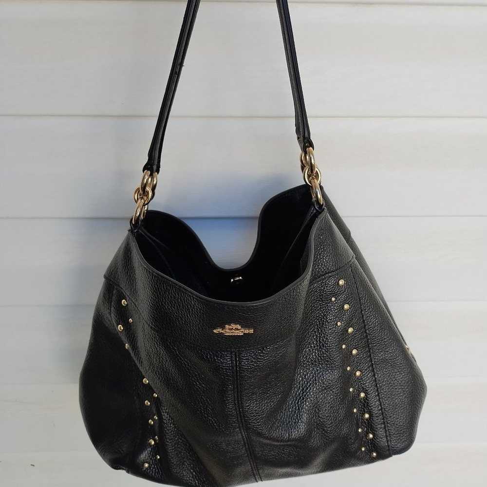 Coach Leather Bag, Black Pebble Leather Coach Pur… - image 3