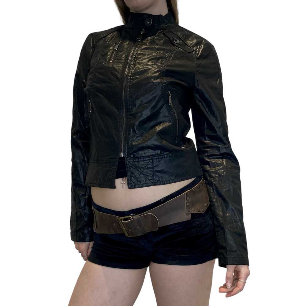 Deadstock Y2K Black Cropped Moto Jacket (S/M) - image 1