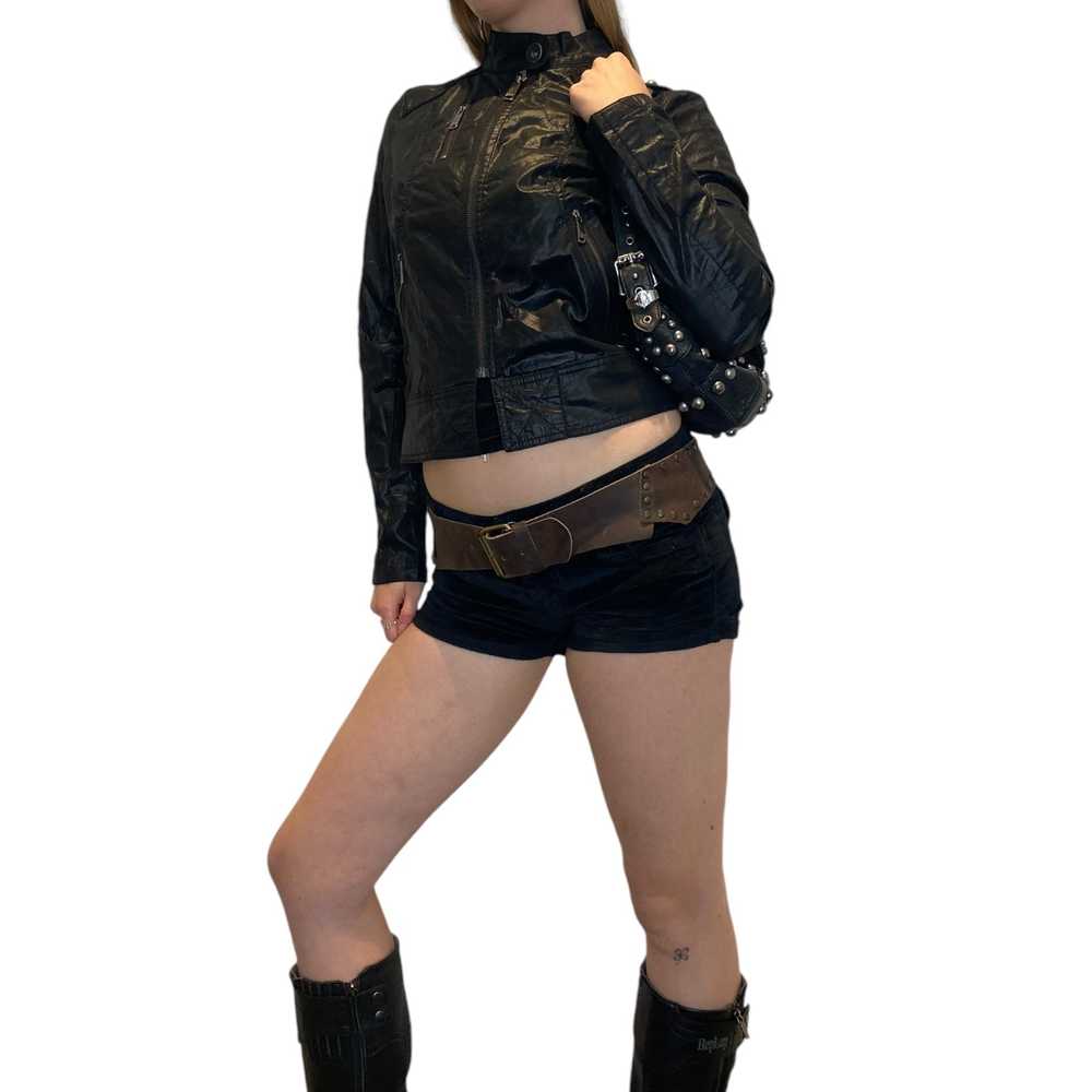 Deadstock Y2K Black Cropped Moto Jacket (S/M) - image 2