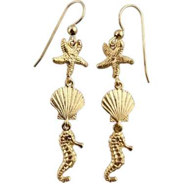 14 Karat Yellow Gold Sea Themed Dangle Earrings #… - image 1