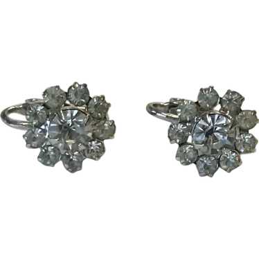 Flower Motif Prong Set Rhinestone Clip Back Earrin