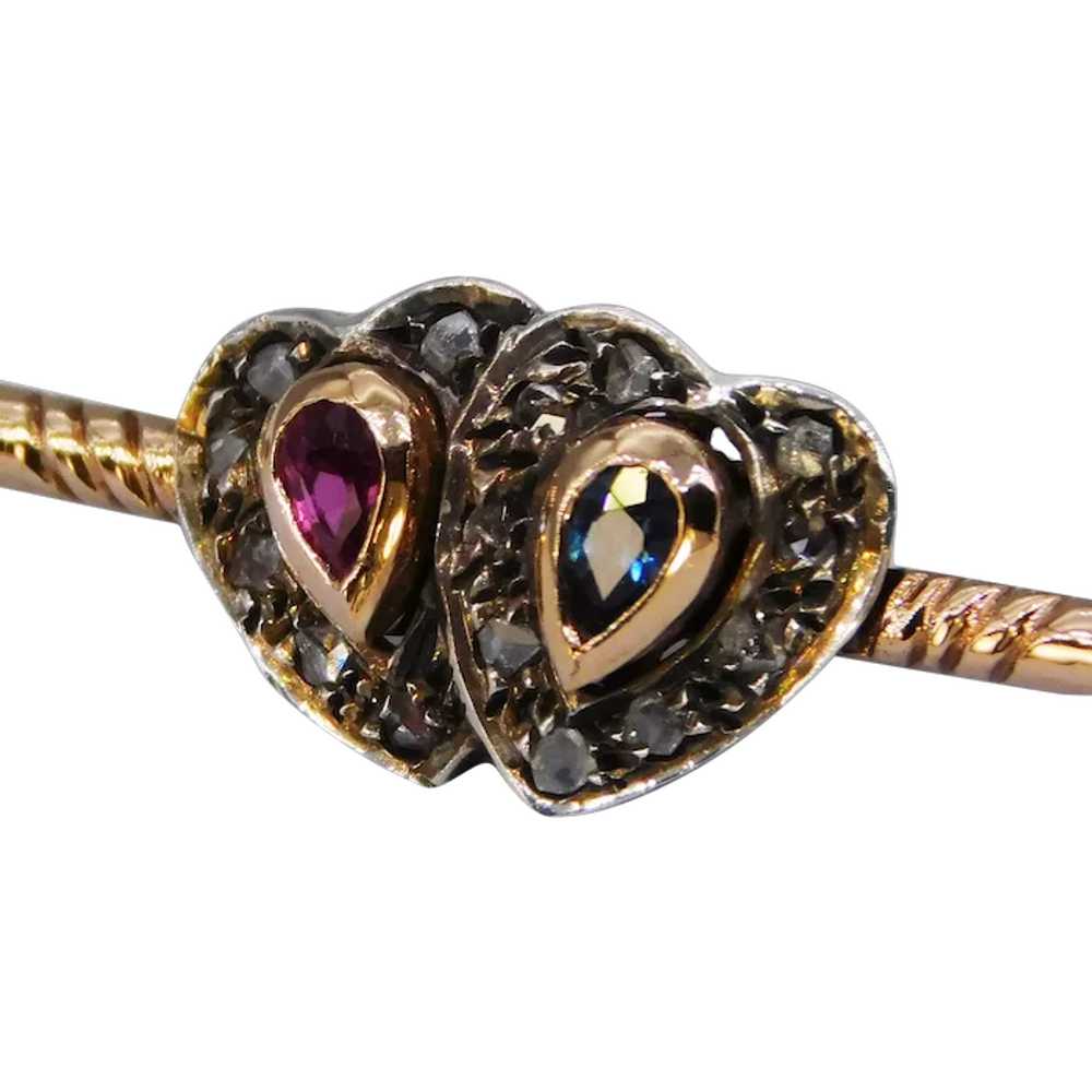 Antique Edwardian Heart 14K Sapphire Ruby Diamond… - image 1