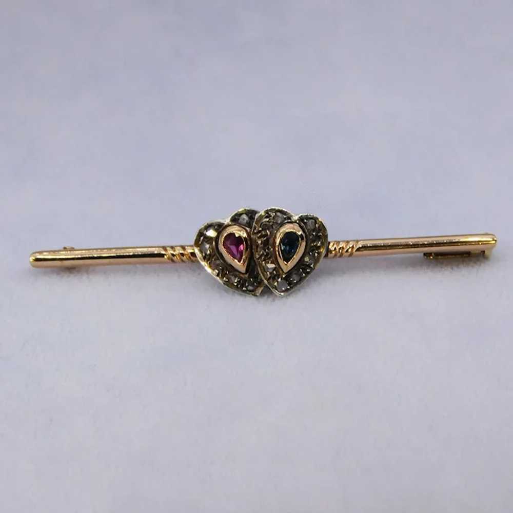 Antique Edwardian Heart 14K Sapphire Ruby Diamond… - image 3