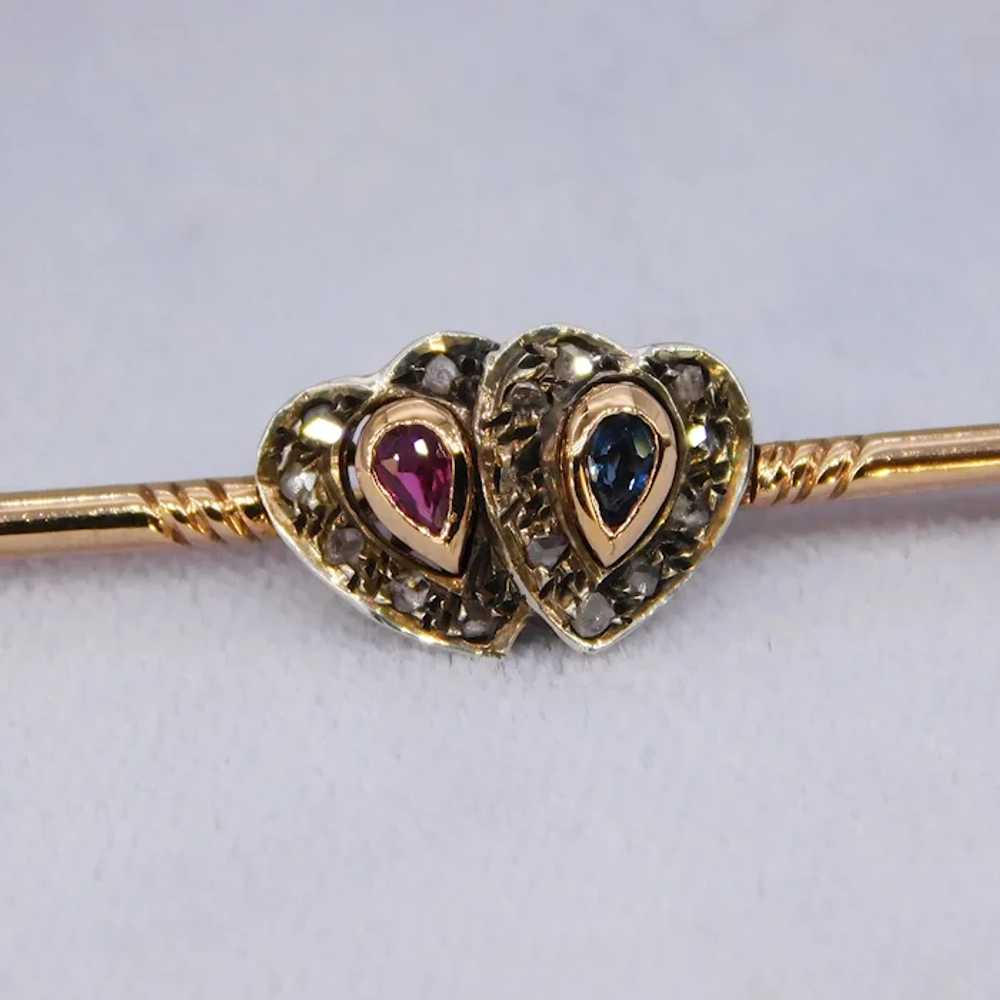 Antique Edwardian Heart 14K Sapphire Ruby Diamond… - image 8