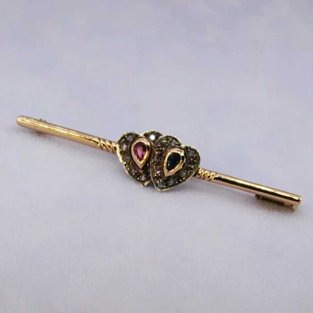 Antique Edwardian Heart 14K Sapphire Ruby Diamond… - image 9