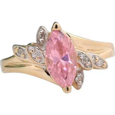 Pink Marquise CZ Gemstone Diamond Ring 10K Yellow… - image 1