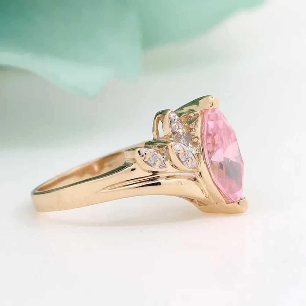 Pink Marquise CZ Gemstone Diamond Ring 10K Yellow… - image 3