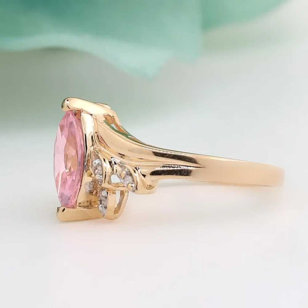 Pink Marquise CZ Gemstone Diamond Ring 10K Yellow… - image 4