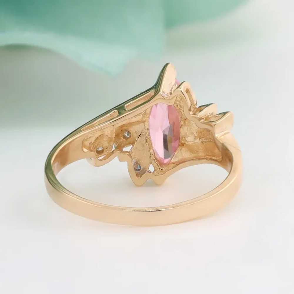 Pink Marquise CZ Gemstone Diamond Ring 10K Yellow… - image 6