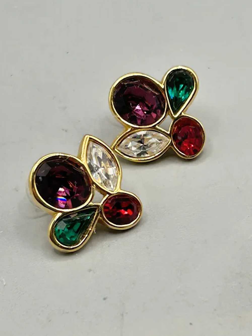 Vintage Swarovski Crystal Stud Earrings Gold Tone… - image 2