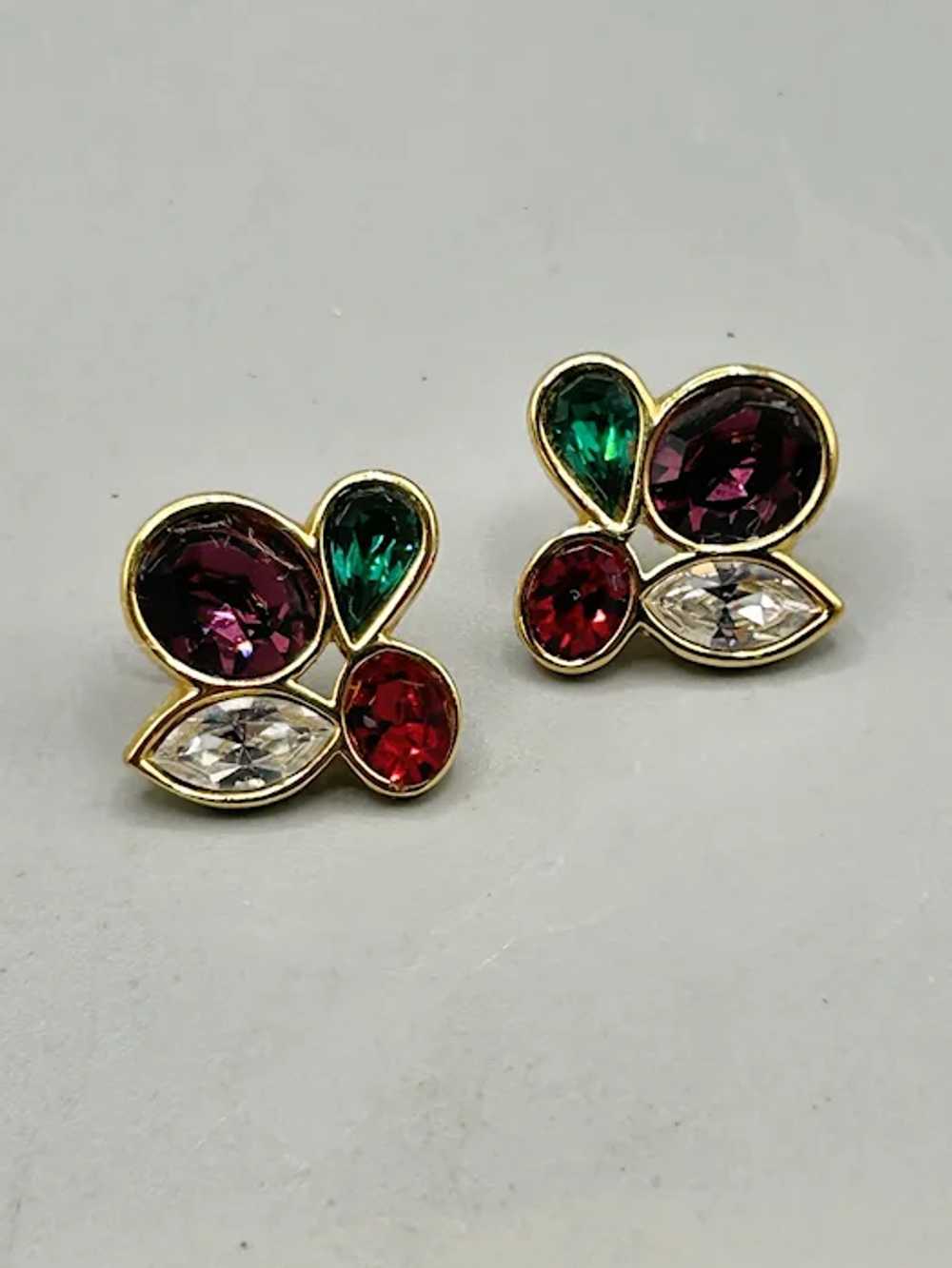 Vintage Swarovski Crystal Stud Earrings Gold Tone… - image 3