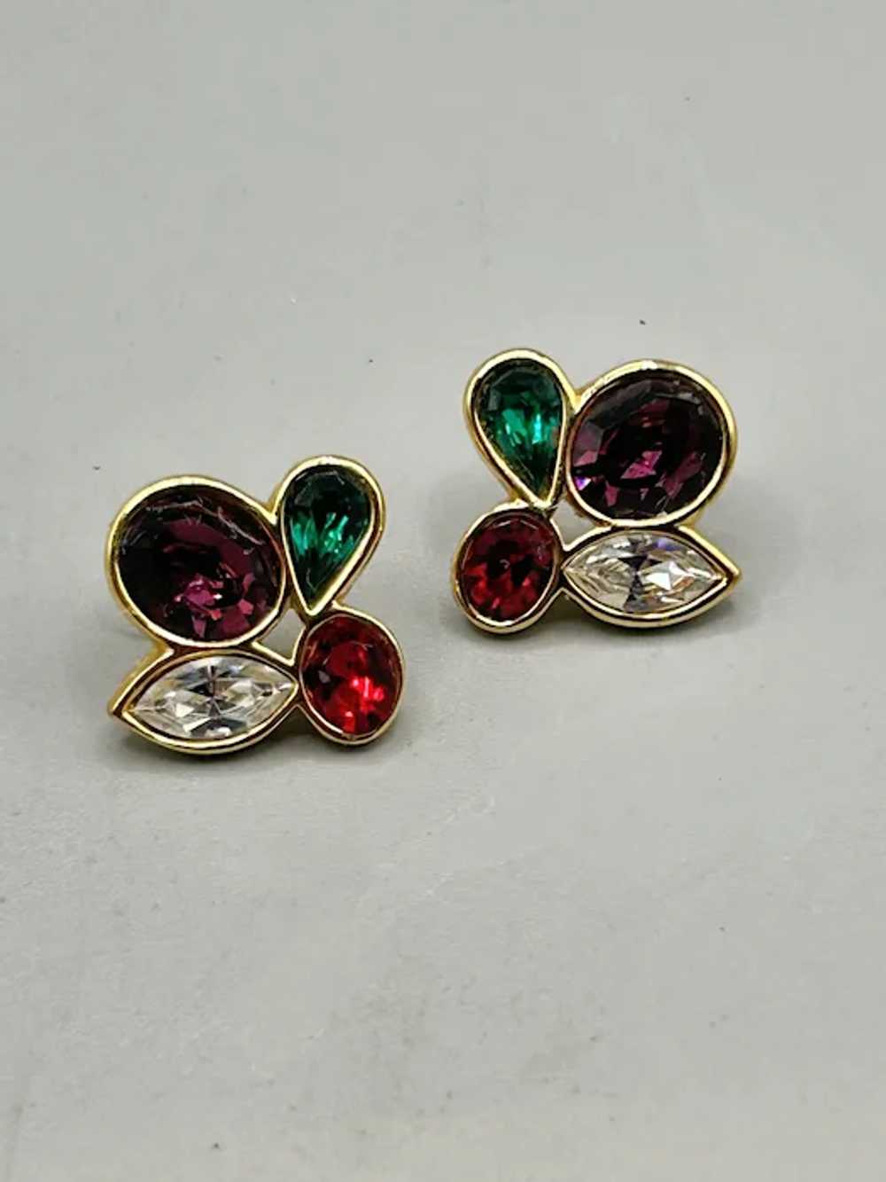 Vintage Swarovski Crystal Stud Earrings Gold Tone… - image 4